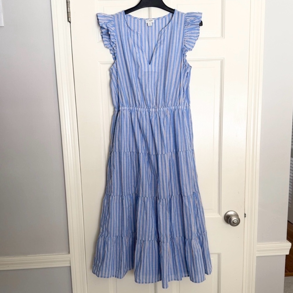 J. Crew Factory Ruffle sleeve Tiered Midi Dress